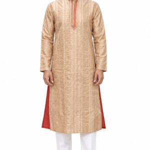 RIVAZ Beige Gold Kurta Pyjama for Men , 10577-2, full front view