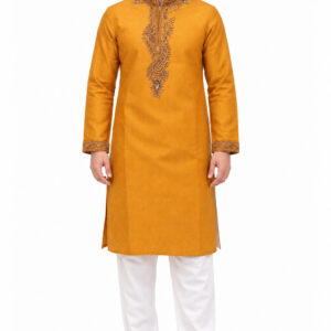 RIVAZ Mustard Orange Kurta Pyjama for Men , 10640, full front view