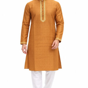 RIVAZ Camel Brown Kurta Pyjama for Men , 12349-1, full front view