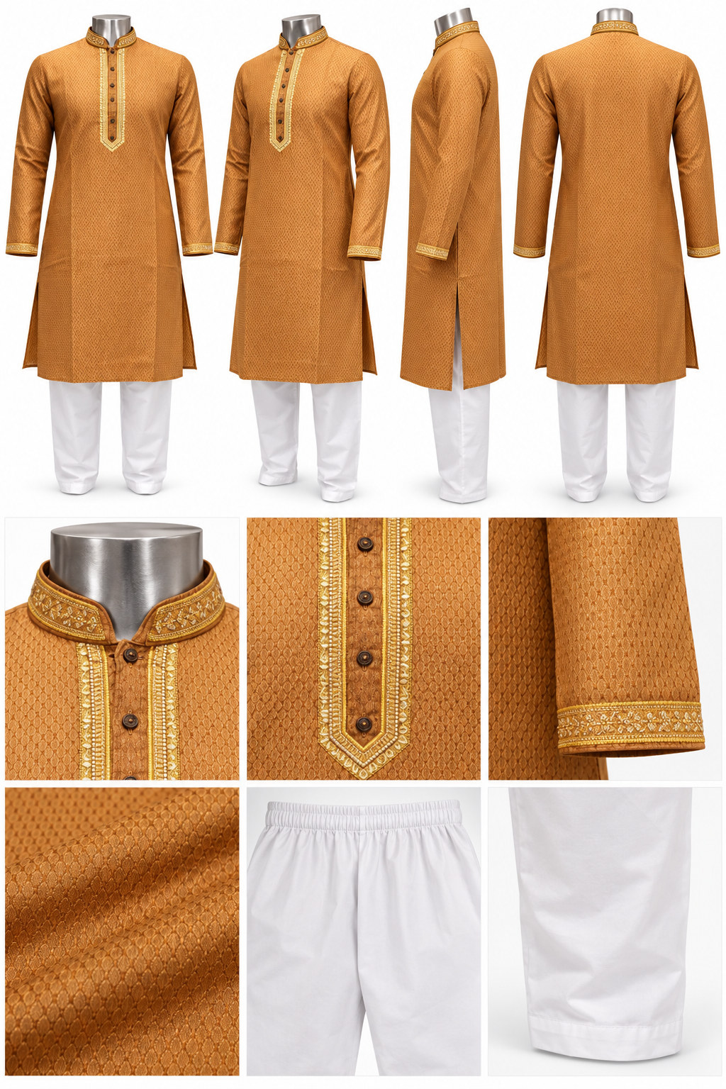 RIVAZ Camel Brown Kurta Pyjama for Men , 12349-1, detail view