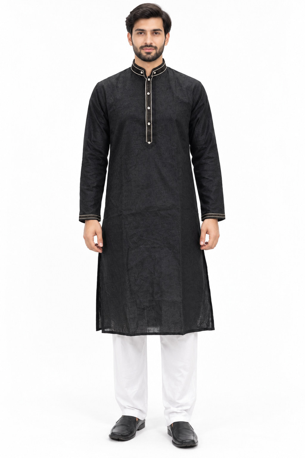 RIVAZ Black Kurta Pyjama for Men , 12349, full front view