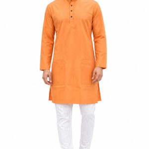 RIVAZ Peach Orange Kurta Pyjama for Men , 14276, full front view