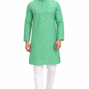 RIVAZ Mint Green Kurta Pyjama for Men , 16985, full front view