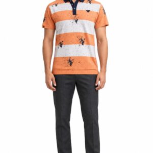 RIVAZ orange colour block polo shirt for men, full front view, code 25648