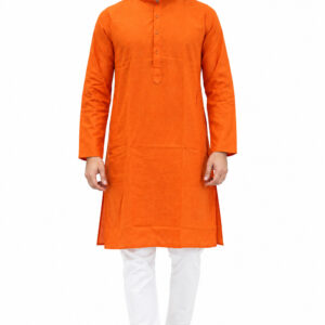 RIVAZ Bright Orange Kurta Pyjama for Men , 25876-1, full front view