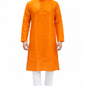RIVAZ bright orange men’s kurta pyjama set, full-length front view, code 29727#2