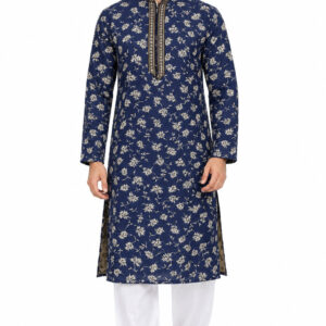 RIVAZ Navy Blue Kurta Pyjama for Men , 31316-1, full front view