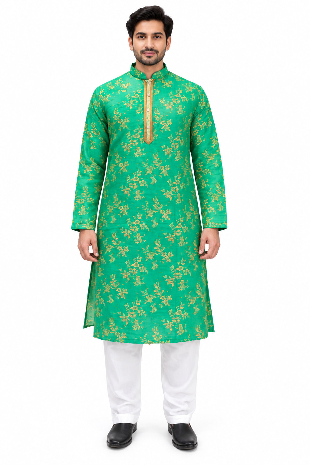 RIVAZ Bright Green Kurta Pyjama for Men , 31316-2, full front view