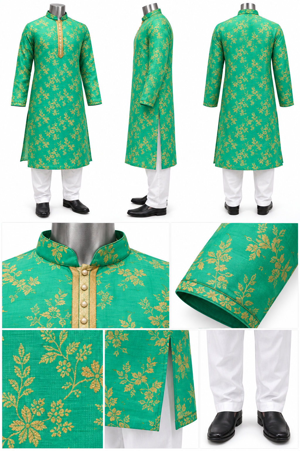 RIVAZ Bright Green Kurta Pyjama for Men , 31316-2, detail view