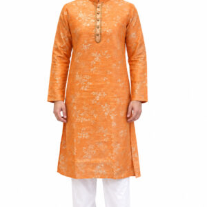 RIVAZ Peach Orange Kurta Pyjama for Men , 31316#3, full front view