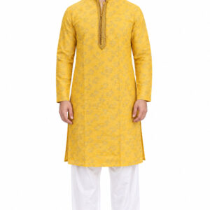 RIVAZ Mustard Yellow Kurta Pyjama for Men , 31316, full front view