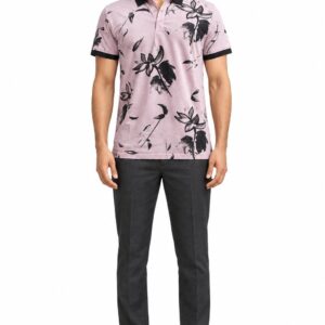 RIVAZ dusty pink floral polo shirt for men, front view, code 31551
