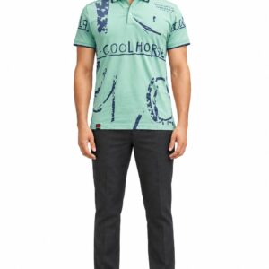 RIVAZ mint green graphic polo shirt for men, front view, code 31556