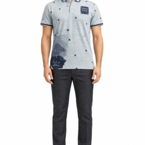 RIVAZ light blue graphic polo shirt for men, front view, code 32249