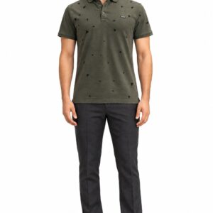 RIVAZ olive motif polo shirt for men, front view, code 32681