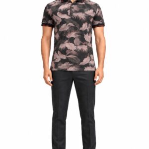 RIVAZ black pink tropical polo shirt for men, front view, code 32686