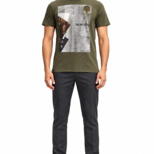 RIVAZ olive green front graphic T-shirt for men, front view, code 33840