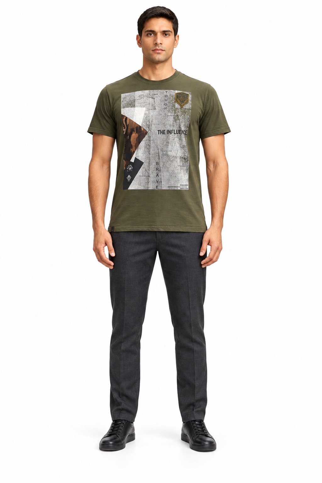 RIVAZ olive green front graphic T-shirt for men, front view, code 33840