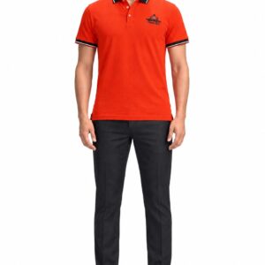 RIVAZ bright red contrast trim polo shirt for men, front view, code 33894