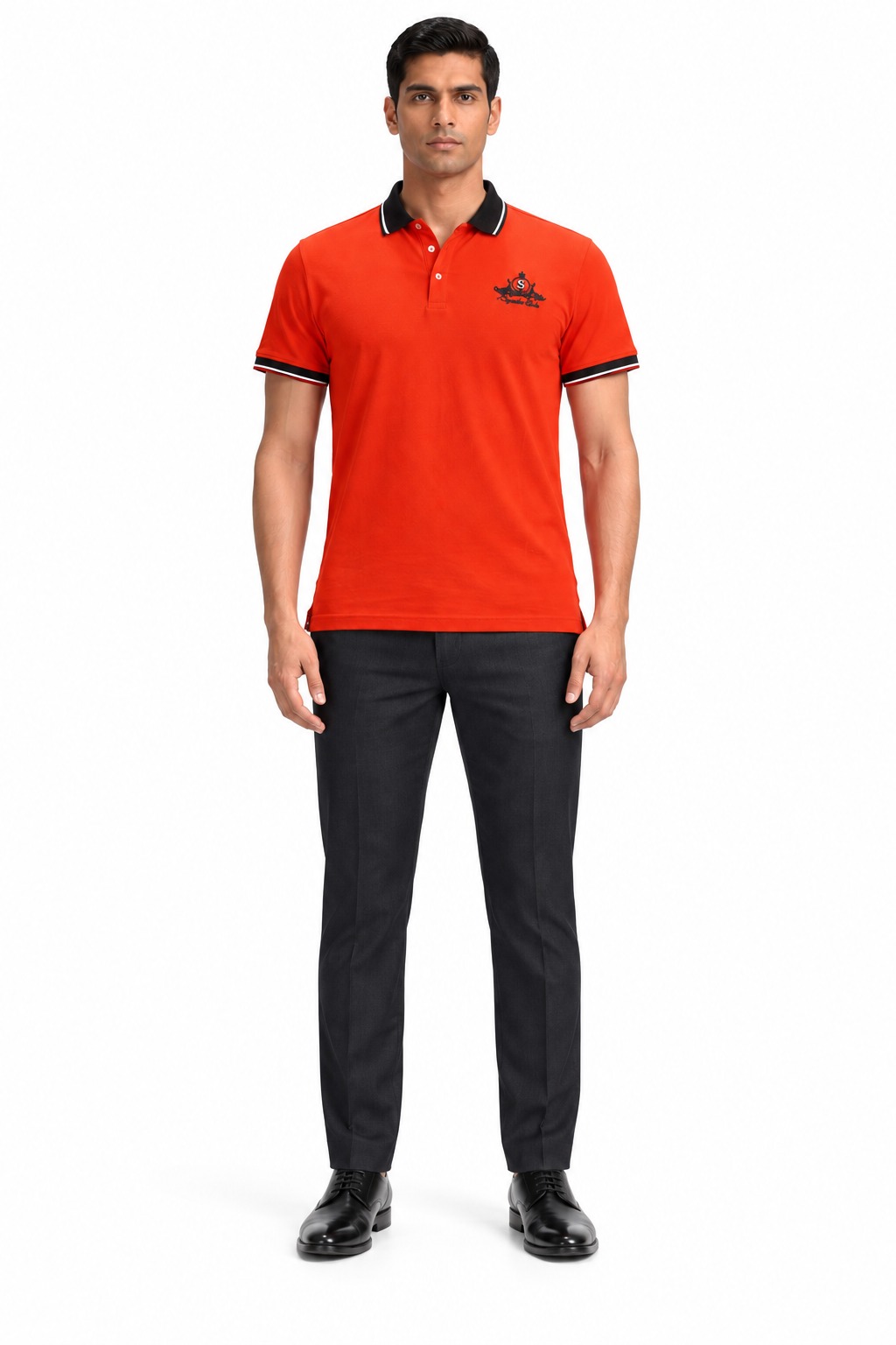 RIVAZ bright red contrast trim polo shirt for men, front view, code 33894