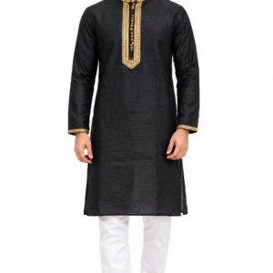 RIVAZ Black Kurta Pyjama for Men , 38367, full front view