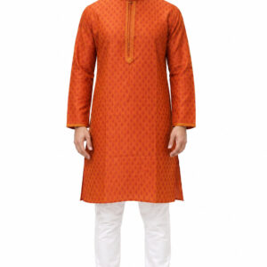 RIVAZ Rust Orange Kurta Pyjama for Men , 38729, full front view