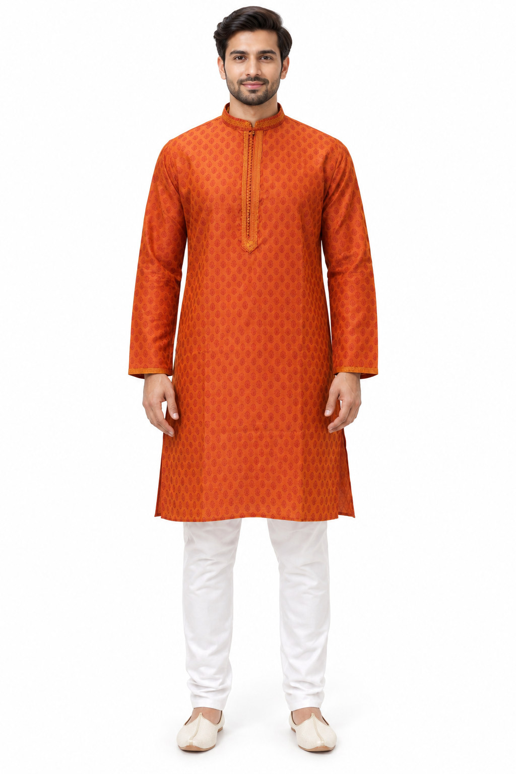 RIVAZ Rust Orange Kurta Pyjama for Men , 38729, full front view