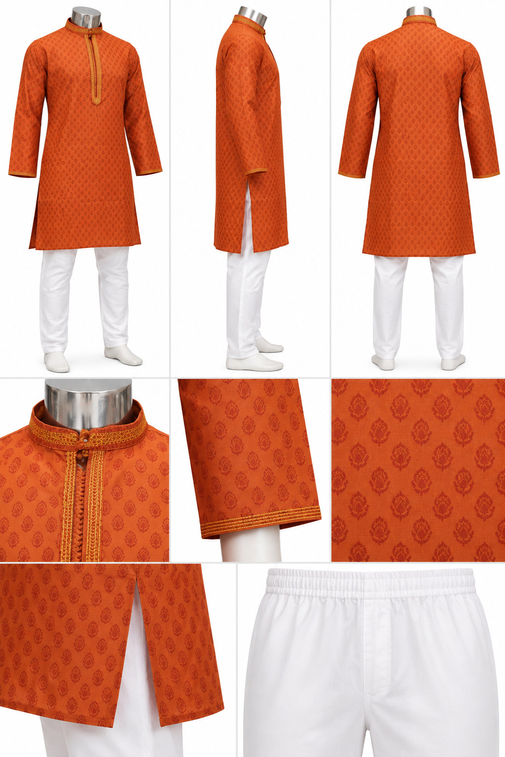 RIVAZ Rust Orange Kurta Pyjama for Men , 38729, detail view