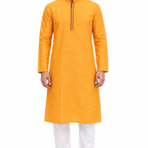 RIVAZ Saffron Orange Kurta Pyjama for Men , 41467, full front view