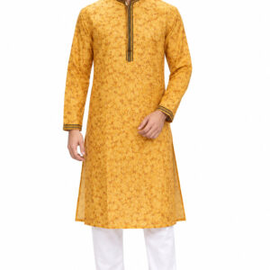 RIVAZ Mustard Yellow Kurta Pyjama for Men , 42729, full front view