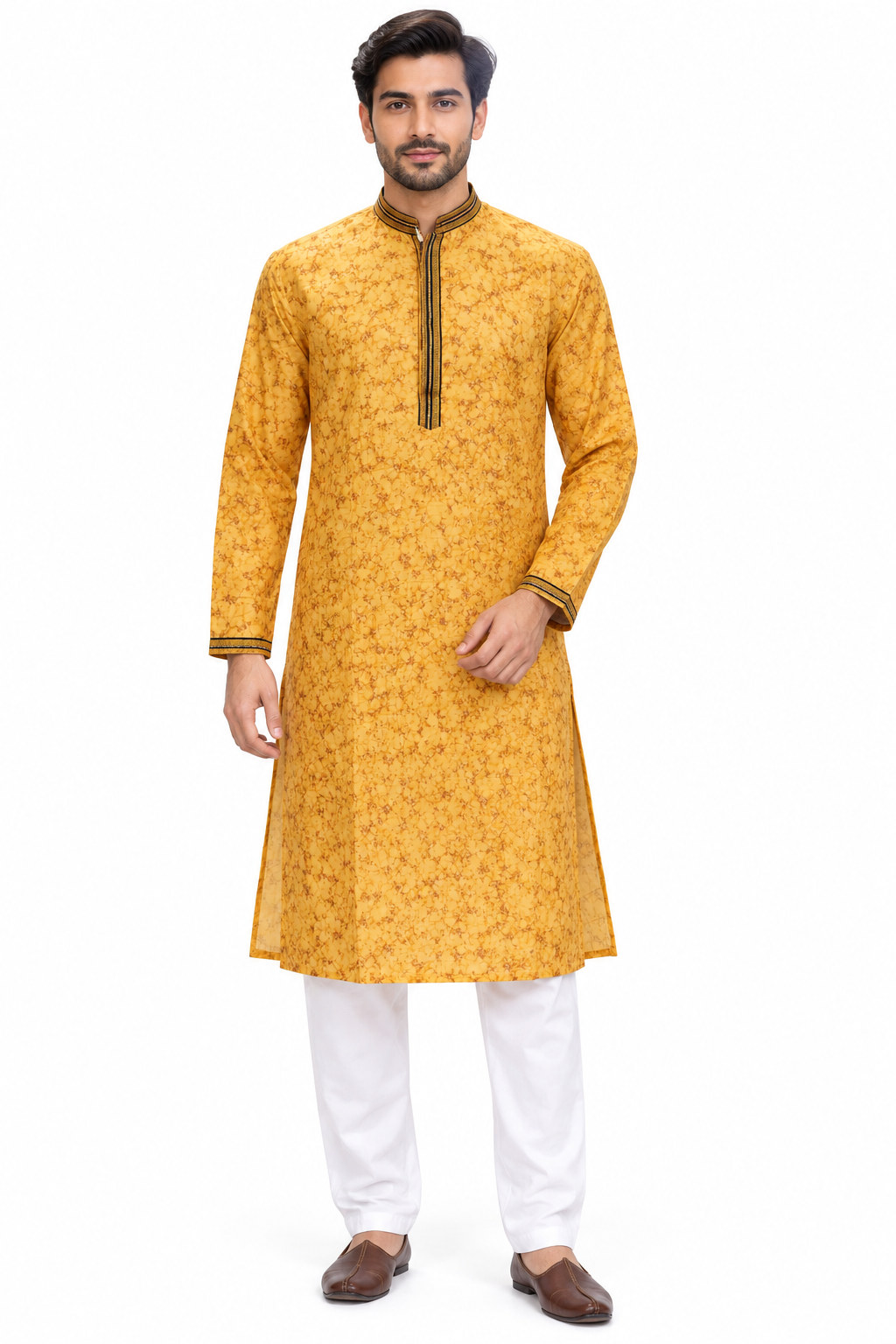RIVAZ Mustard Yellow Kurta Pyjama for Men , 42729, full front view