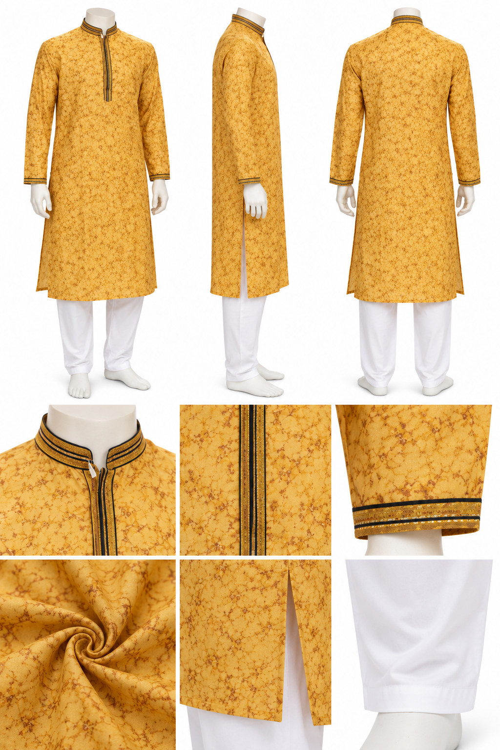 RIVAZ Mustard Yellow Kurta Pyjama for Men , 42729, detail view