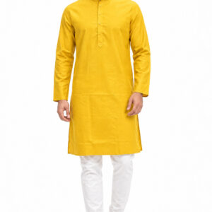 RIVAZ Bright Yellow Kurta Pyjama for Men , 46487, full front view