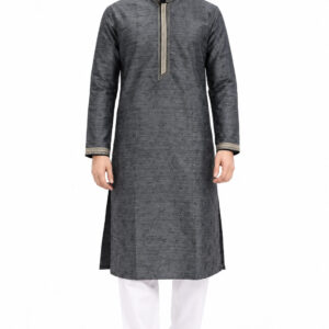 RIVAZ Charcoal Grey Kurta Pyjama for Men , 46575, full front view