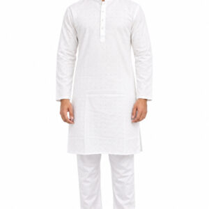 RIVAZ White Kurta Pyjama for Men , 46648, full front view