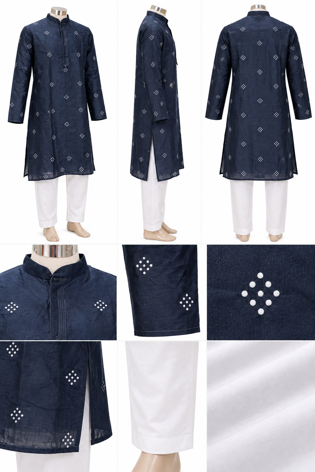RIVAZ Navy Blue Kurta Pyjama for Men , 51240, detail view