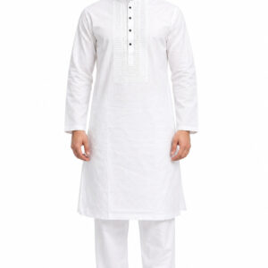 RIVAZ White Kurta Pyjama for Men , 51694, full front view