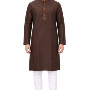 RIVAZ Chocolate Brown Kurta Pyjama for Men , 52128-1, full front view