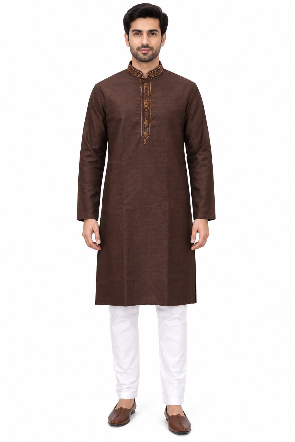 RIVAZ Chocolate Brown Kurta Pyjama for Men , 52128-1, full front view