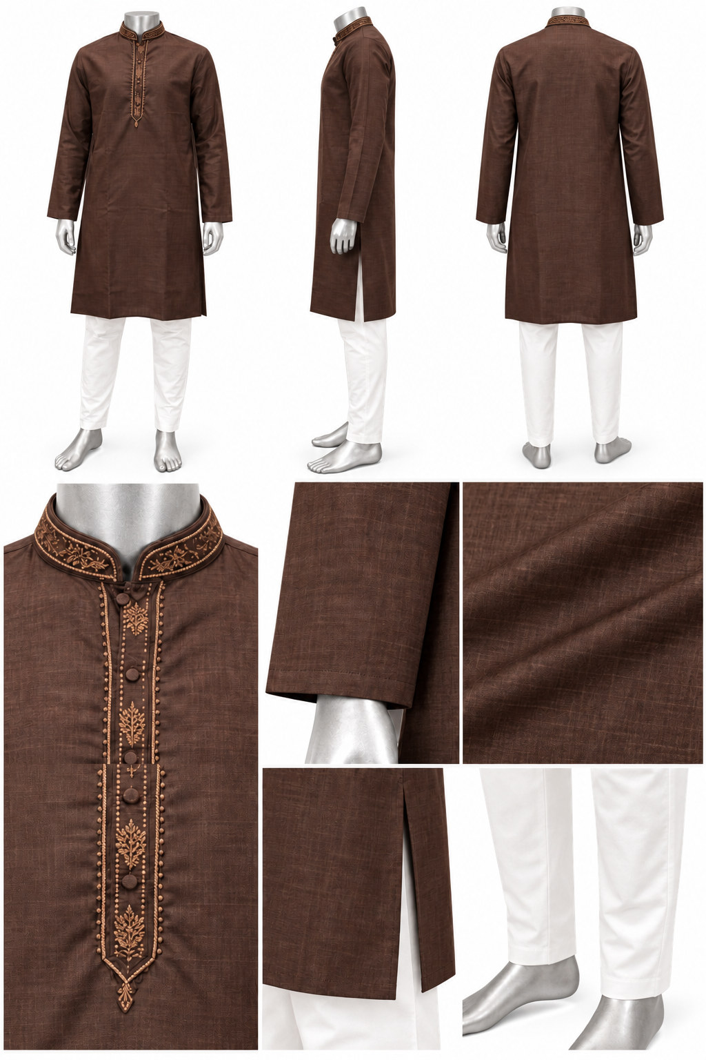RIVAZ Chocolate Brown Kurta Pyjama for Men , 52128-1, detail view