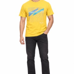 RIVAZ yellow brushstroke graphic T-shirt for men, front view, code 56927