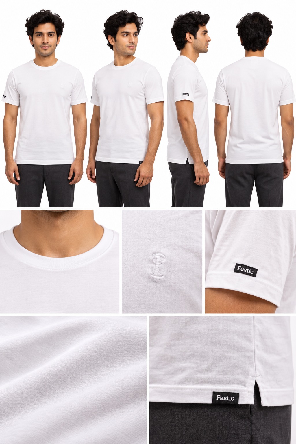 RIVAZ white essential T-shirt for men, multi-angle detail view, code 57345