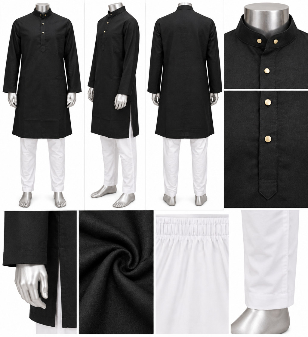 RIVAZ Black Kurta Pyjama for Men , 57539-6, detail view