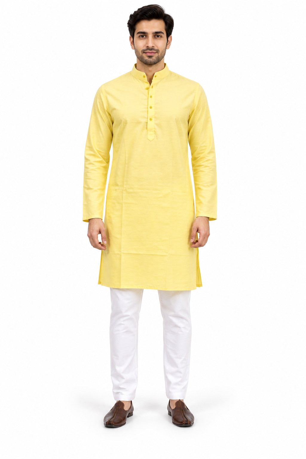 RIVAZ Pale Yellow Kurta Pyjama for Men , 57539-7, full front view