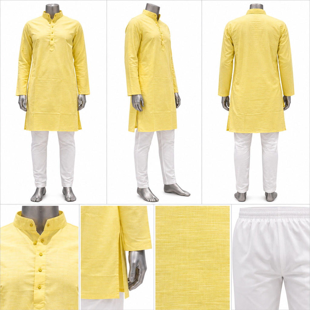 RIVAZ Pale Yellow Kurta Pyjama for Men , 57539-7, detail view