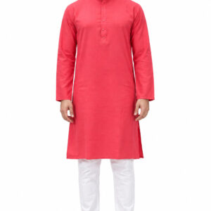 RIVAZ Rose Red Kurta Pyjama for Men , 57566, full front view