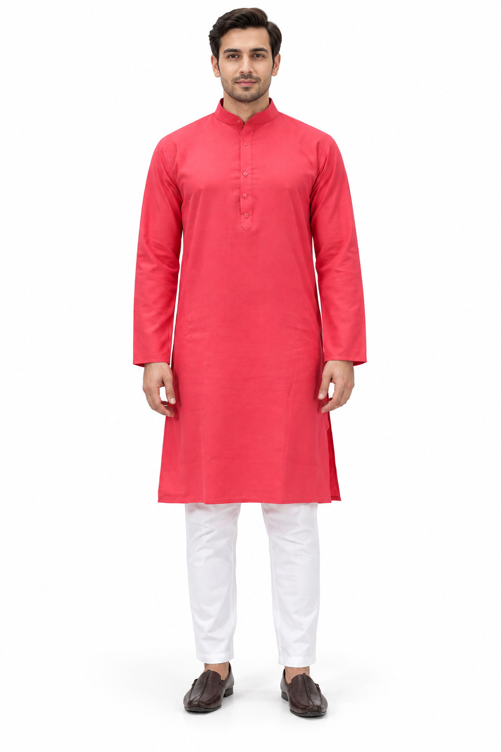 RIVAZ Rose Red Kurta Pyjama for Men , 57566, full front view