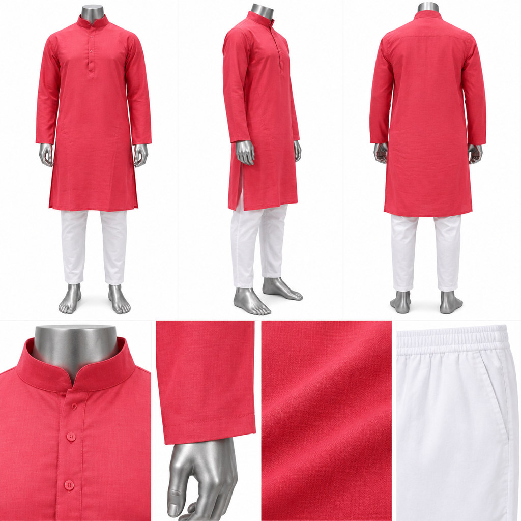 RIVAZ Rose Red Kurta Pyjama for Men , 57566, detail view
