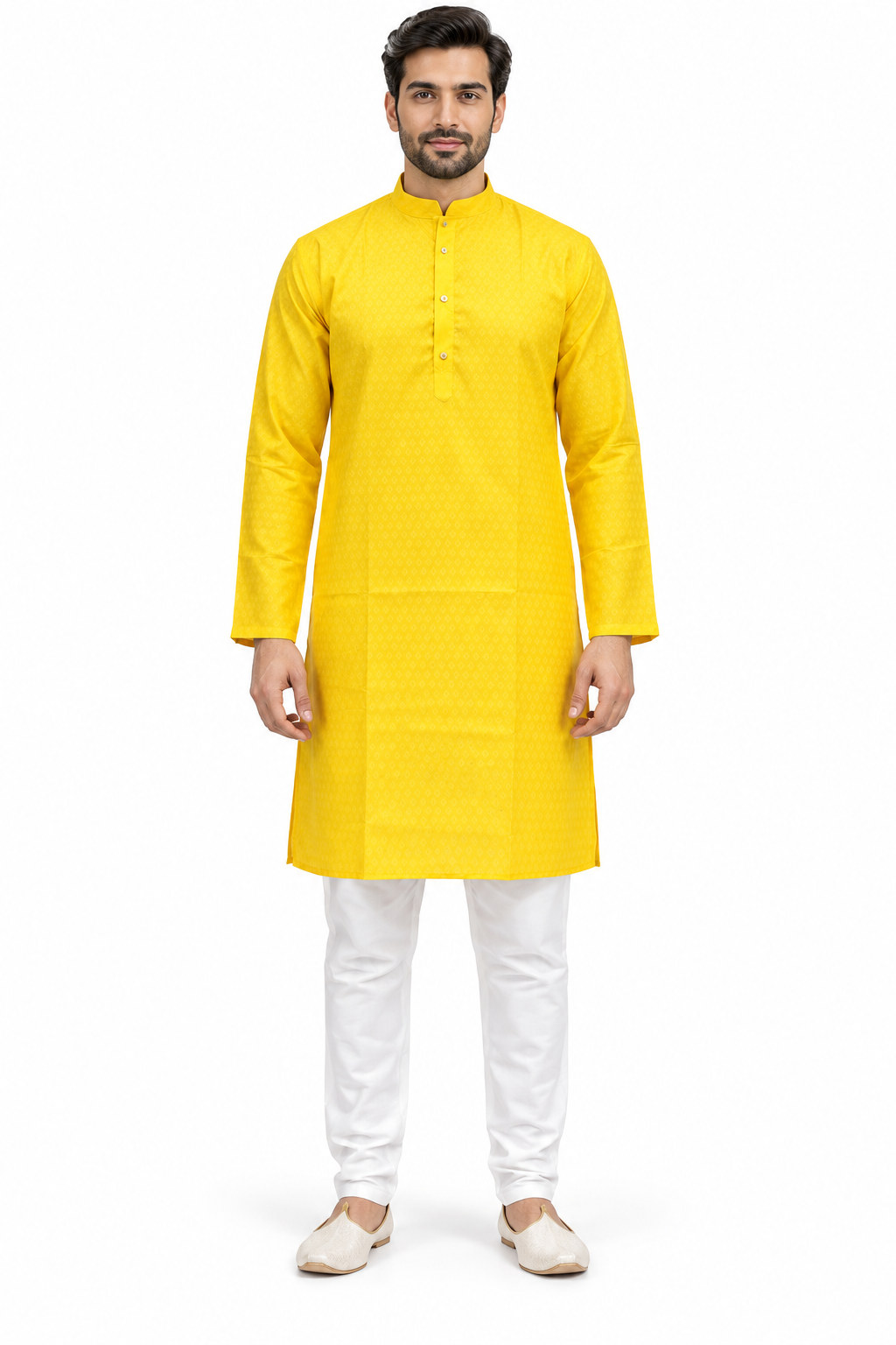 RIVAZ Yellow Kurta Pyjama for Men , 59171-1, full front view