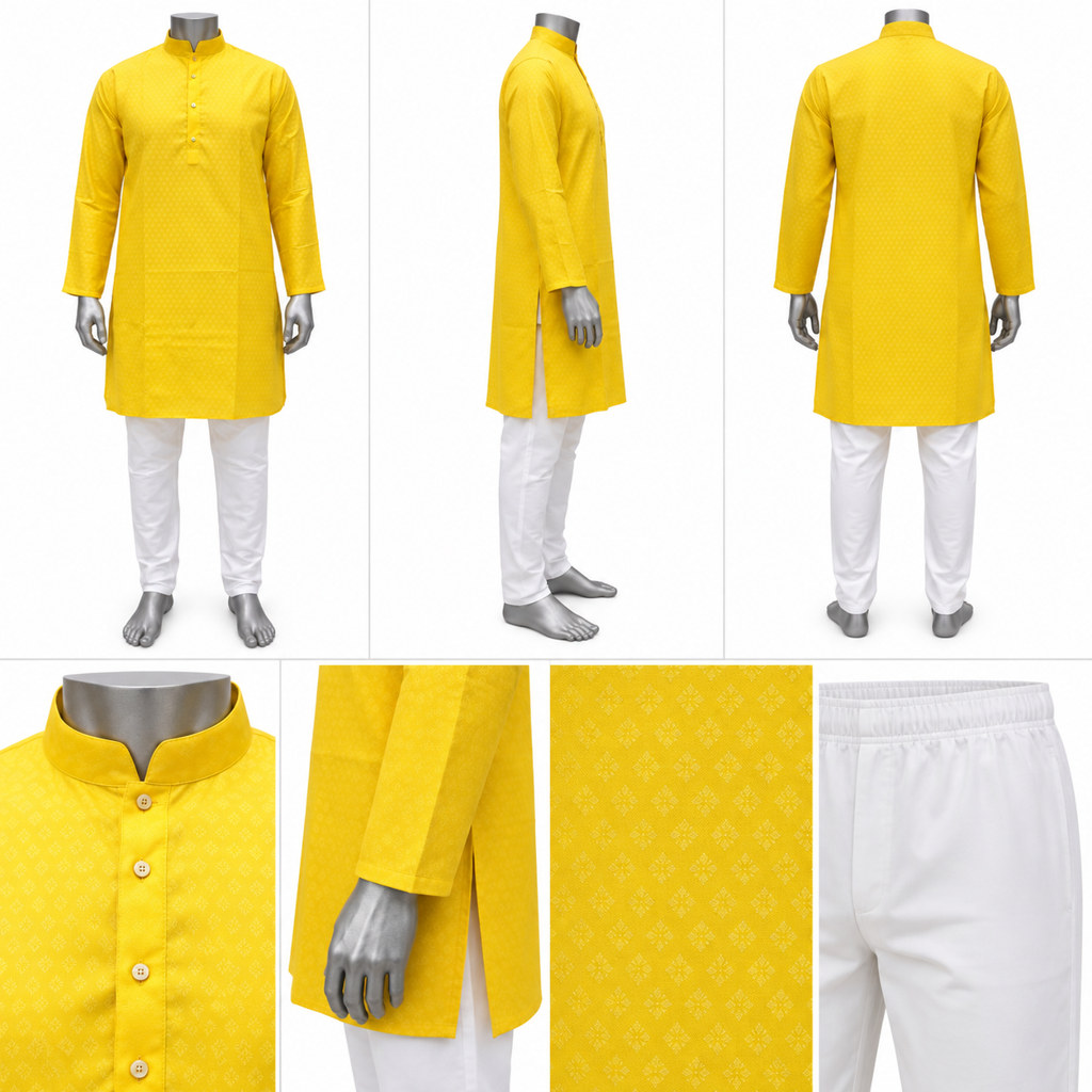 RIVAZ Yellow Kurta Pyjama for Men , 59171-1, detail view